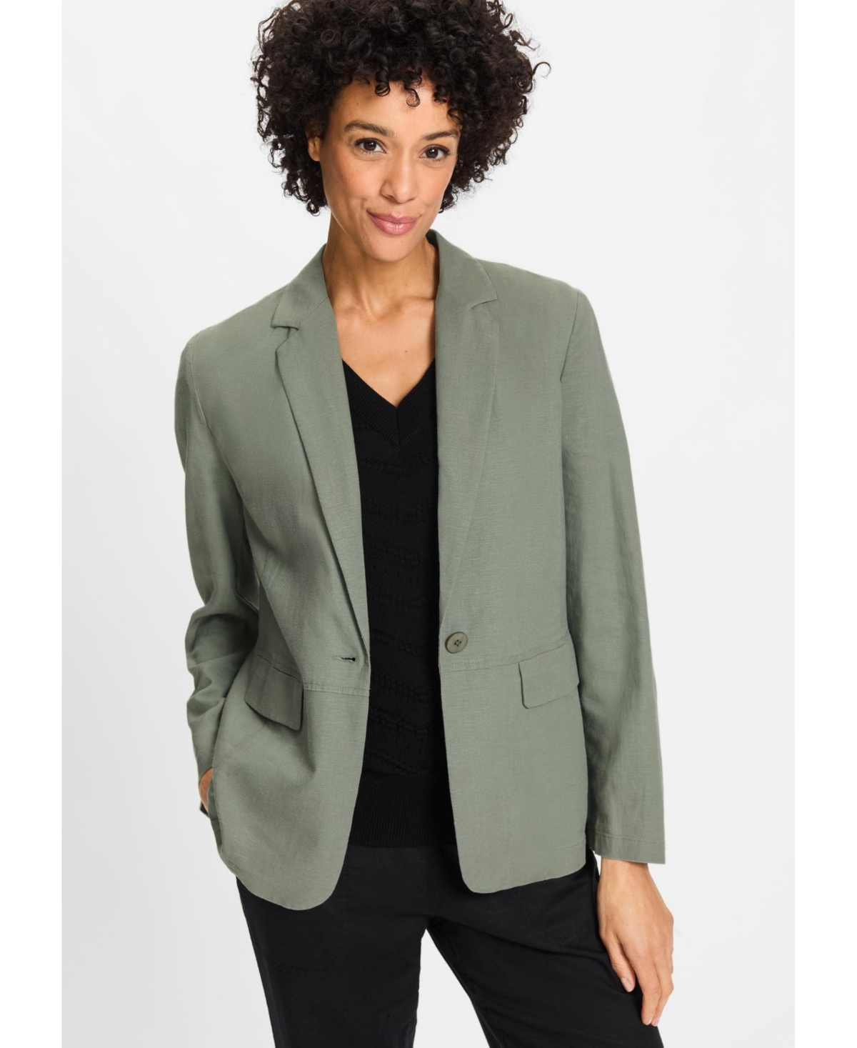 Women's Linen Viscose Blazer - Jungle khaki