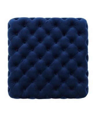 Velvet Upholstered Square Ottoman with Deep Button Tufting and Wood Legs for Living Room or Lounge Seating-The Pop Home