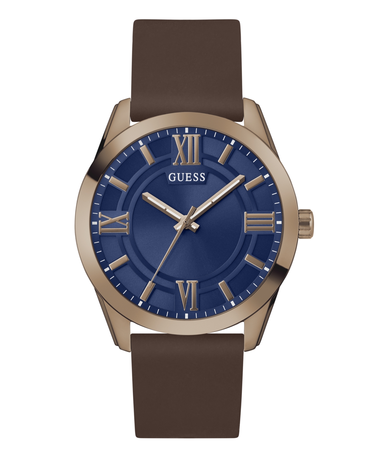 Men's Analog Brown Silicone Strap Watch, 44mm - Brown