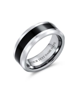 Simple Two Tone Black Center Couples Titanium Band Ring Silver Tone Beveled Edge 8MM
