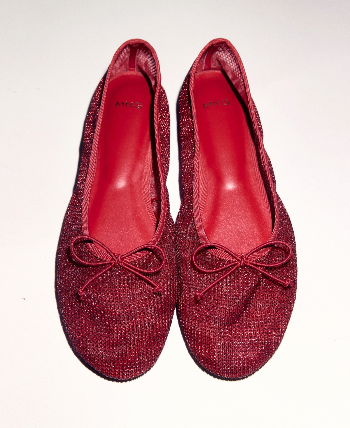 MANGO WOMEN'S MESH BOW BALLERINA SHOES 