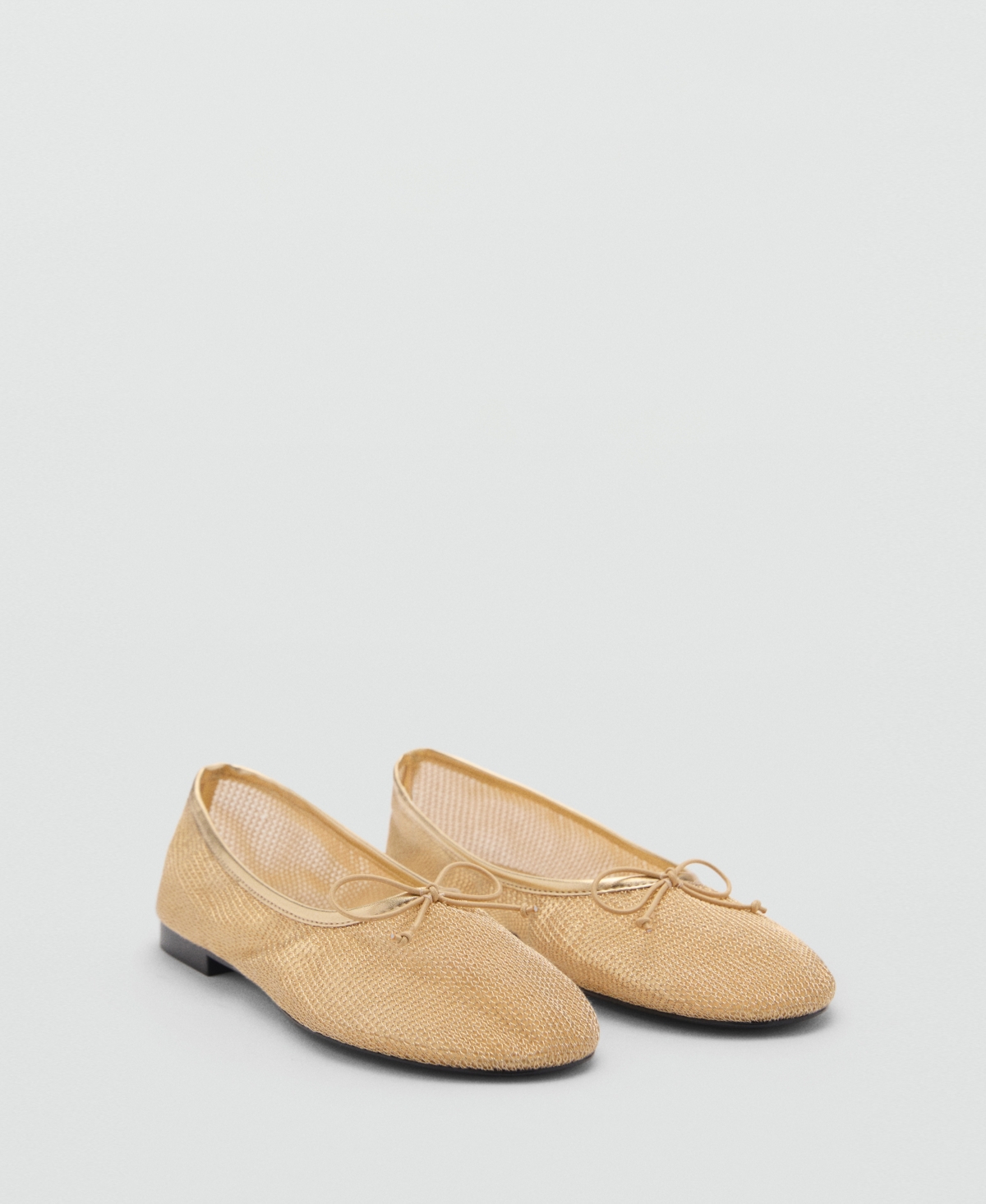 Shop Mango Women's Mesh Bow Ballerina Shoes In Gold