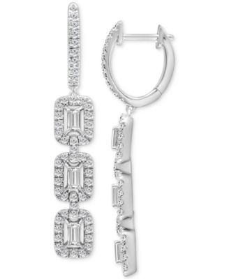 Diamond Link Drop Hoop Earrings (3/4 ct. t.w.) in 14k White Gold