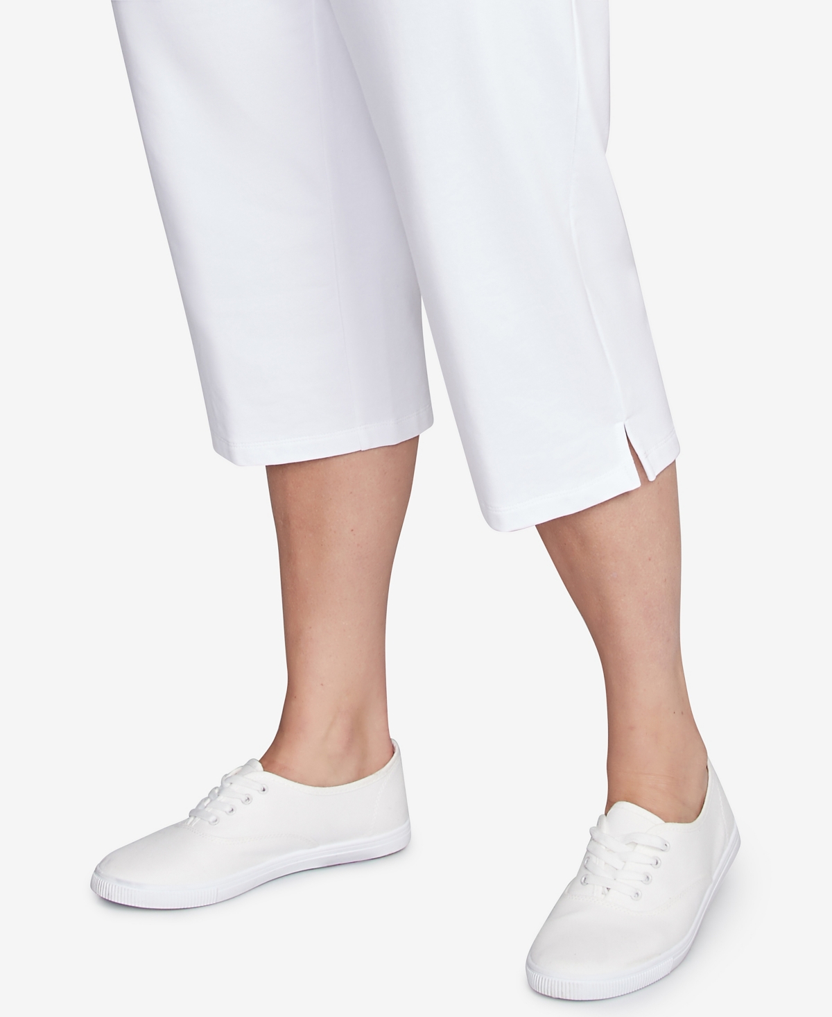 Ruby Rd. Plus Size Elastic Waist Pull-on French Terry Capri Pants In White