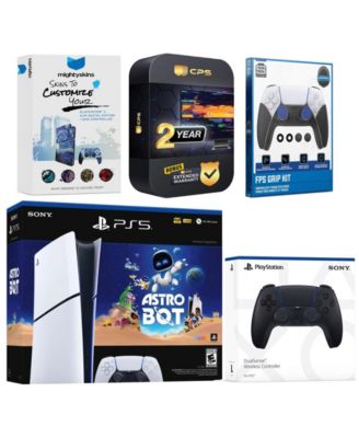PlayStation 5 Slim Digital Astro Bot Bundle with Extra Volcanic Red Controller, FPS Grip Kit, MightySkins Code and 2 Year Extended Warranty