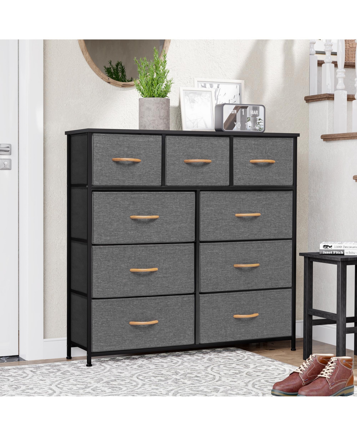 Steel and Fabric 9-Drawer Triple Dresser – Spacious Storage