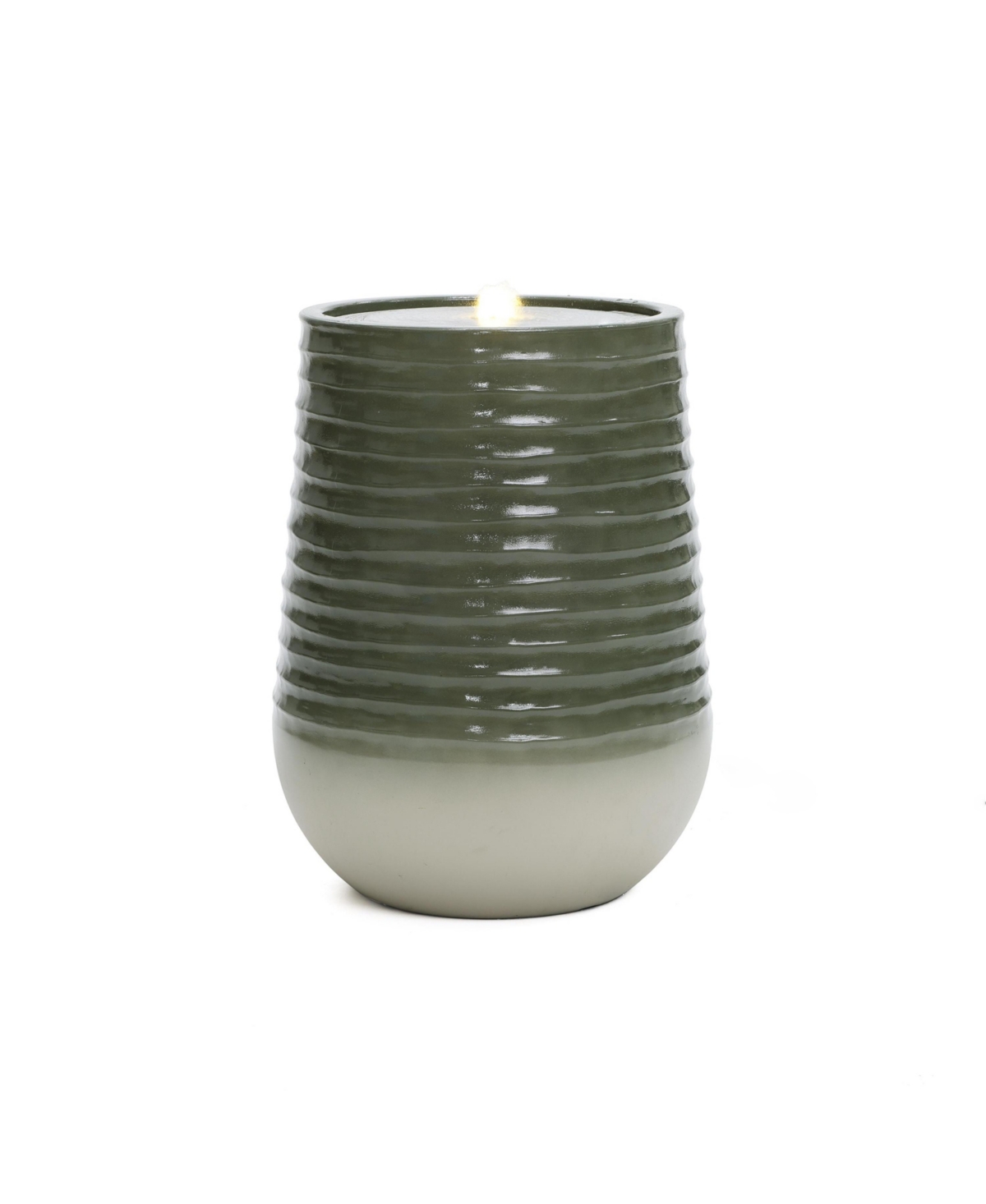 Emerald Ribbed Top with Ivory Bottom 27.56" Tall Resin Fountain with Lights - Green and ivory