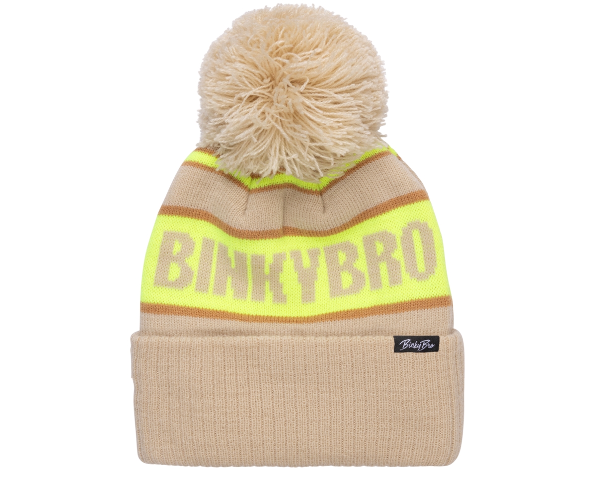 Men's Adult Jupiter Neon Beanie - Beige and neon yellow