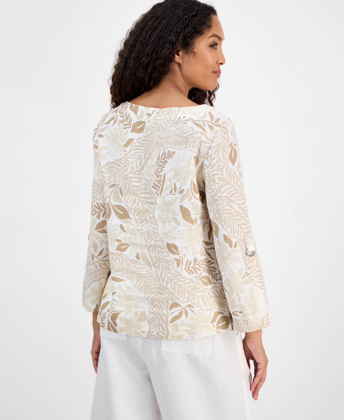 CHARTER CLUB WOMEN'S PRINTED 100% LINEN TOP, EXCLUSIVELY AT MACY'S 