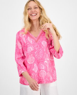 売れ筋商品|||チャータークラブ カットソー トップス レディース Women's Printed 100% Linen Embellished Top, Exclusively at Macy's Confetti Pink Charter Club Women's Printed 100% Linen Embellished Top