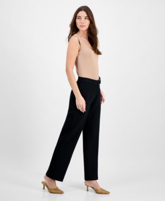 Women's Solid-Color Twill Crepe Wide-Leg Pants