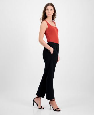 Women's Solid-Color Twill Crepe Straight-Leg Pants