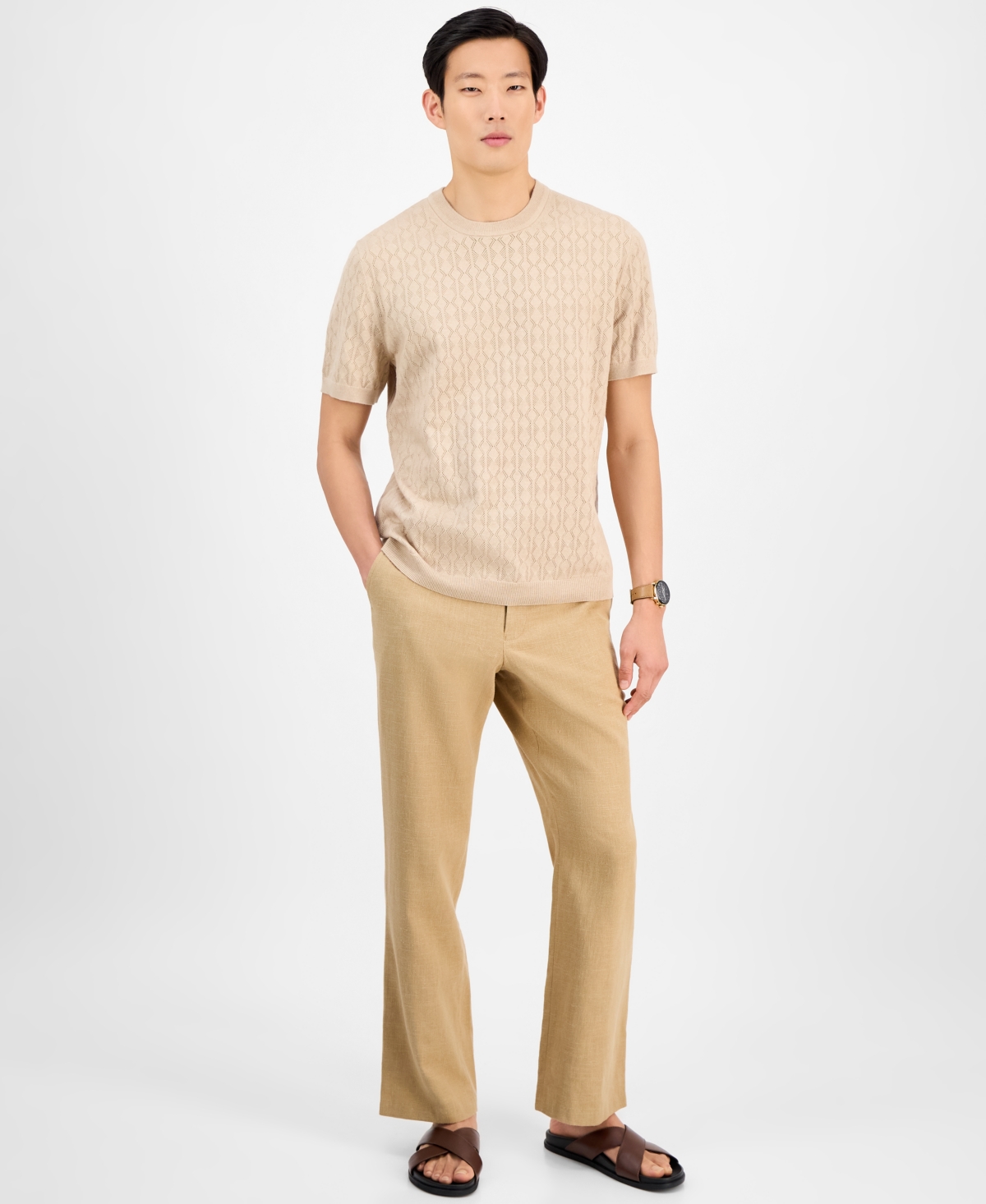 Men's Textured Drawstring Pants, Exclusively at Macy's - Swiss Mocha