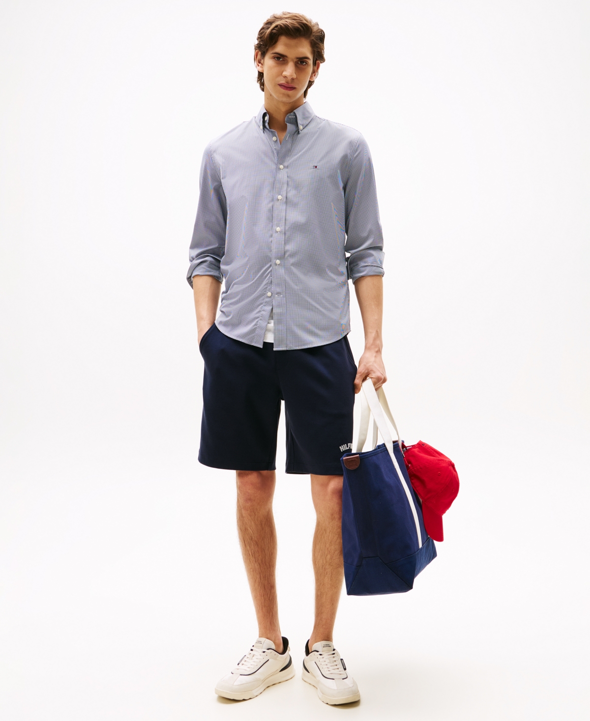 Tommy Hilfiger Men's Regular-fit Gingham Performance Shirt In Blue