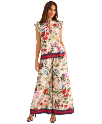 Women's Floral-Print Drawstring Wide-Leg Pants