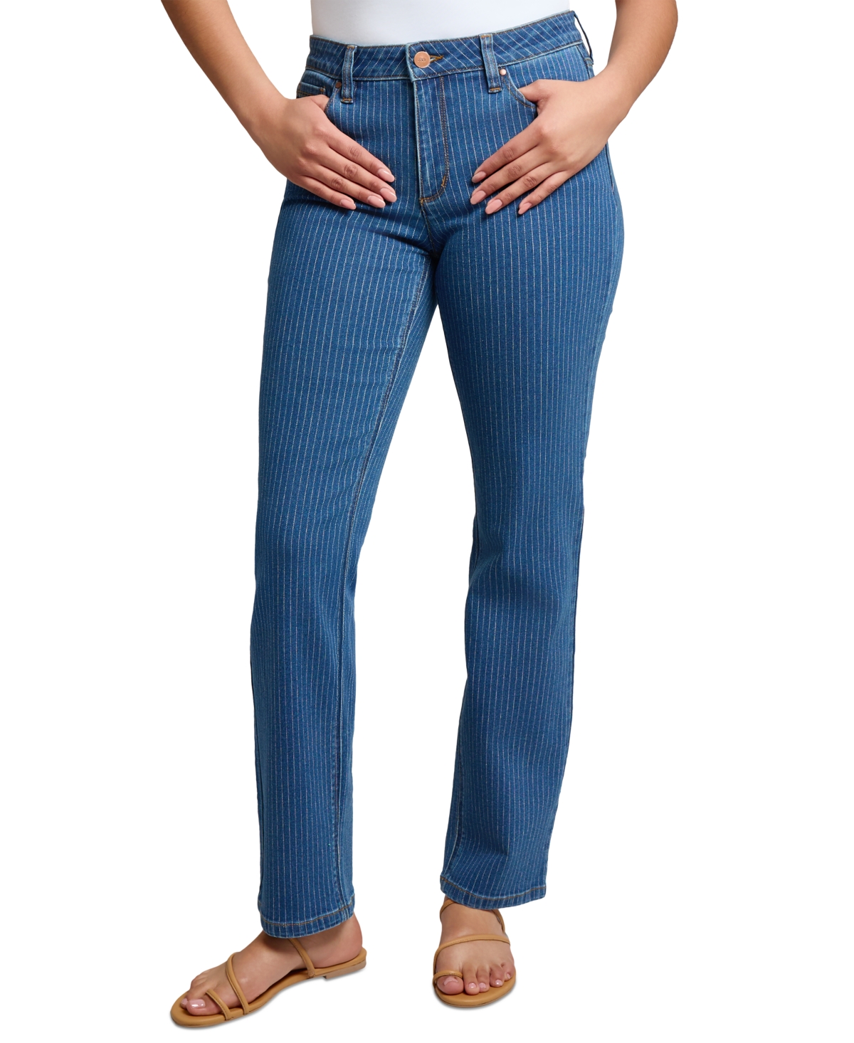 Petite Lexington Straight-Leg Jeans - Striped Dark Wash