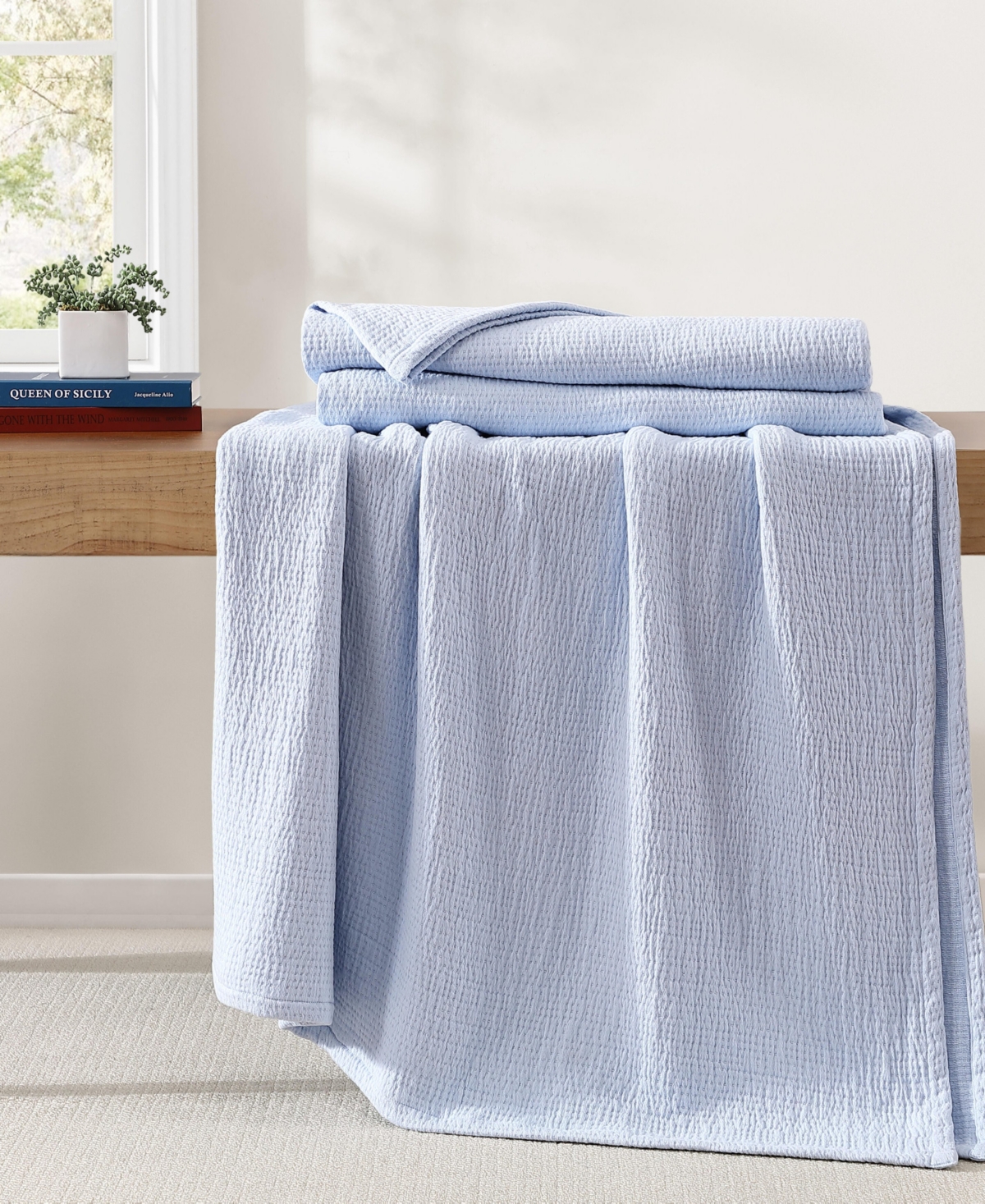 Tommy Hilfiger Running Stitch Solid Cotton Blanket, Twin