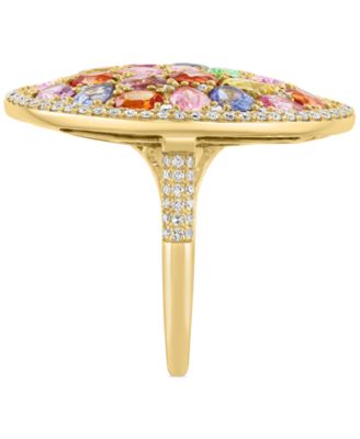 EFFY&reg; Multi-Gemstone (5-1/6 ct. t.w.) & Diamond (1/2 ct. t.w.) Mixed Cut Halo Cluster Ring in 14k Gold