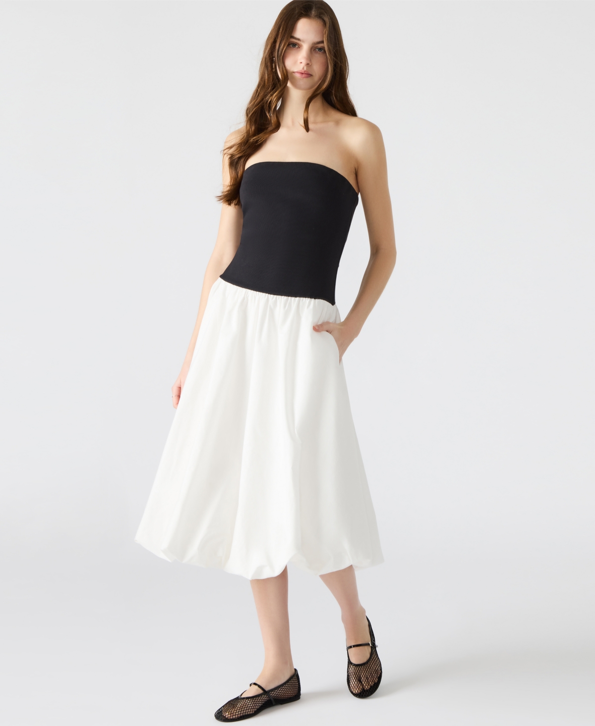 Steve Madden Women's Oliver Mixed-media Bubble-hem Dress In Black