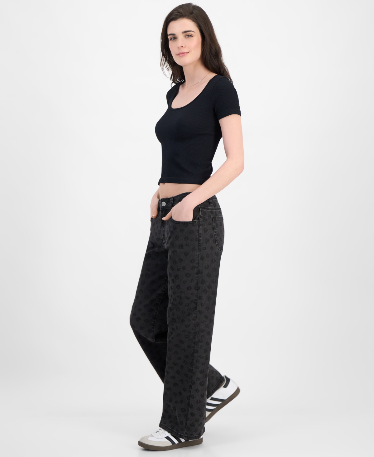 GOGO JEANS JUNIORS' TONAL LEOPARD-PRINT WIDE-LEG JEANS 