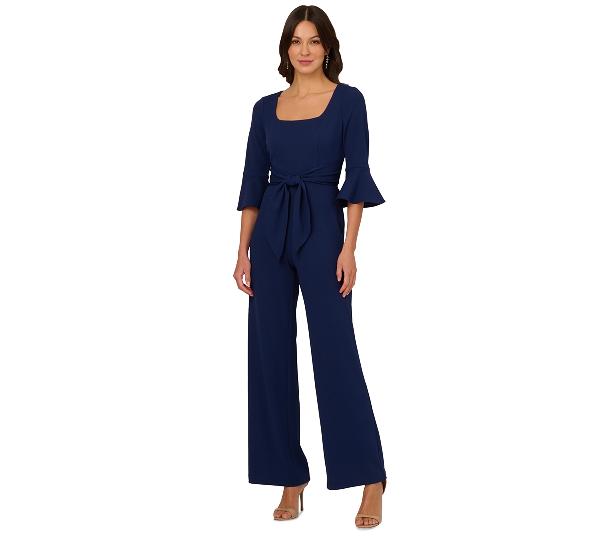 ADRIANNA PAPELL WOMEN'S SQUARE-NECK BELL-SLEEVE WIDE-LEG JUMPSUIT 