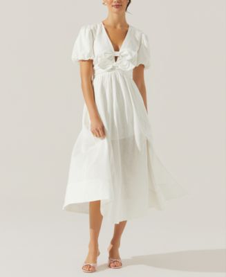linen dress off shoulder Off-Shoulder Linen Dress with Tie M / White / 04550