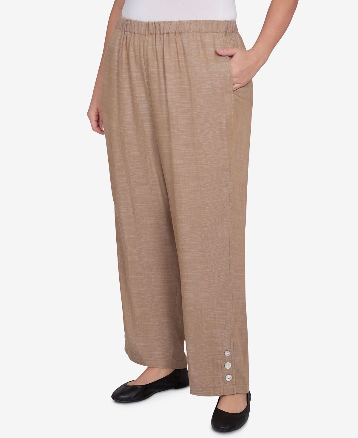 Alfred Dunner Plus Size Summer Solstice Relaxed Button Detail Pull On Ankle Pants