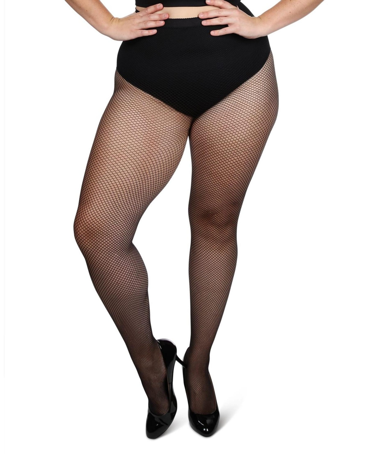 Memoi Plus Size Curvy Fishnet Tights Mm-2370 In Black
