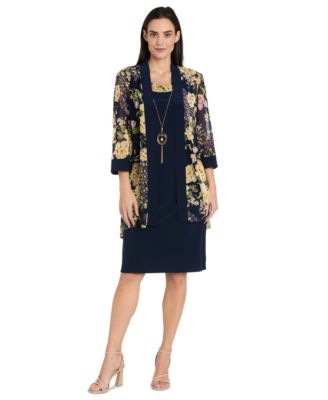 R & M Richards - Petite Necklace Sheath Chiffon-Jacket Dress