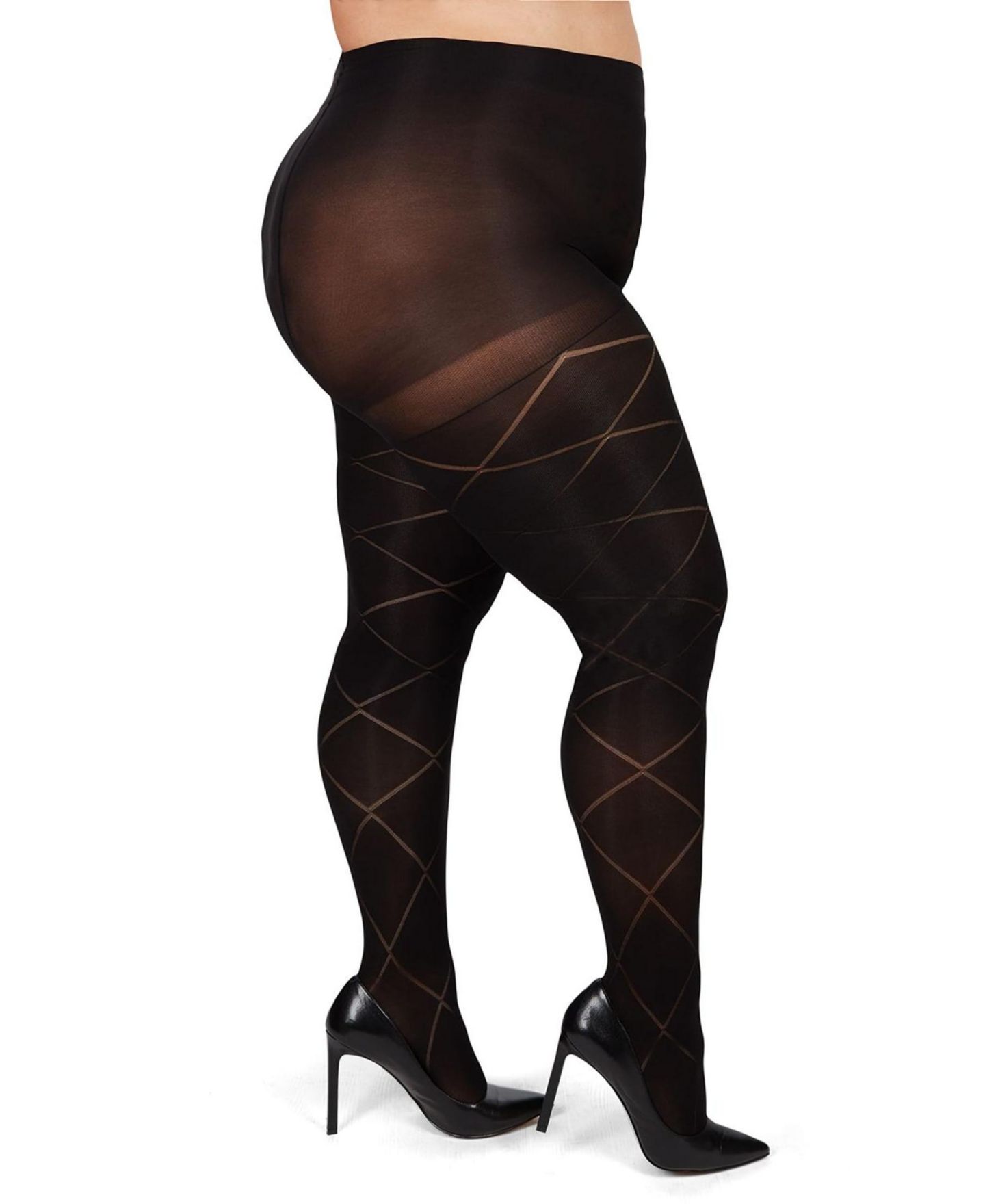 Женские колготки MeMoi Plus Size Diamond Opaque Curvy Control Top Tights MM-2322, цвет: Чёрный — фото 1