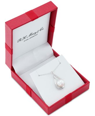 Cultured Freshwater Pearl (9mm) and Diamond Accent Pendant 18" Necklace in 14k Gold