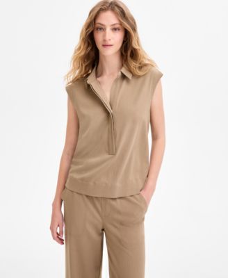 Liverpool Los Angeles - Women's Sleeveless Collared Elastic-Back Top