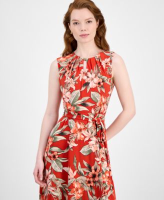 slim fit dress slacks V-Neck Fit-and-Flare Dress, Black in Black