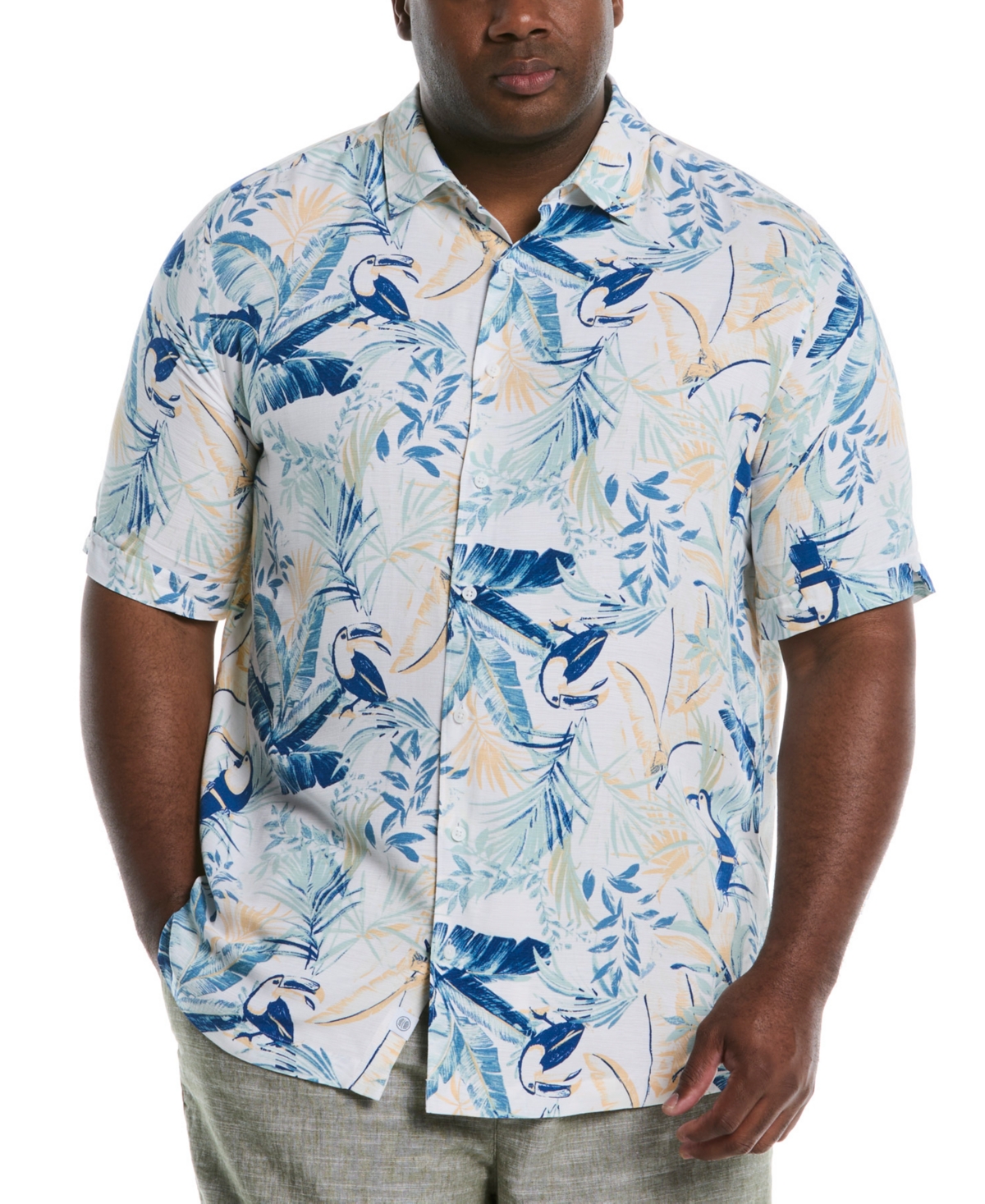 Men's Big & Tall Classic-Fit Toucan-Print Button-Down Shirt - Brilliant White