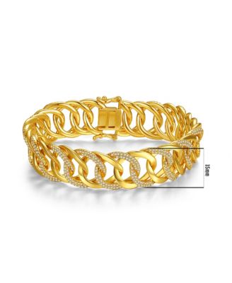 14k Gold Plated with Cubic Zirconia Interlocking Slinky Link Chain Bracelet