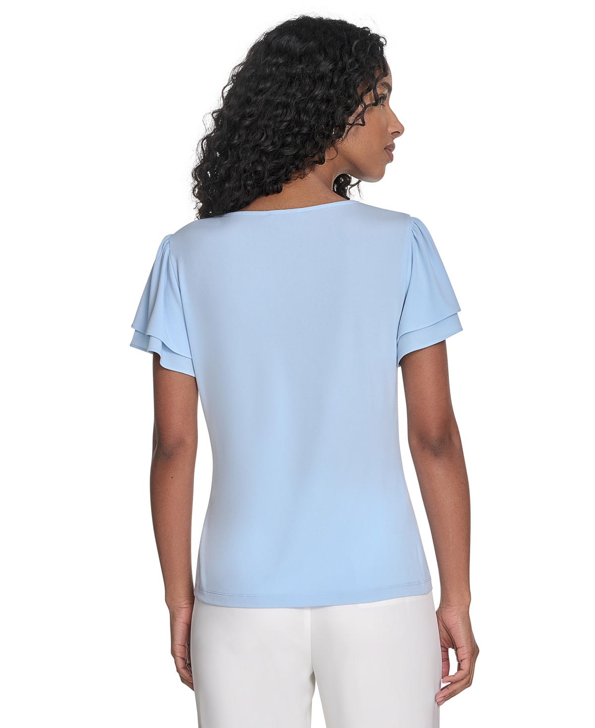Shop Calvin Klein Women's Solid V-neck Flutter-sleeve Top
