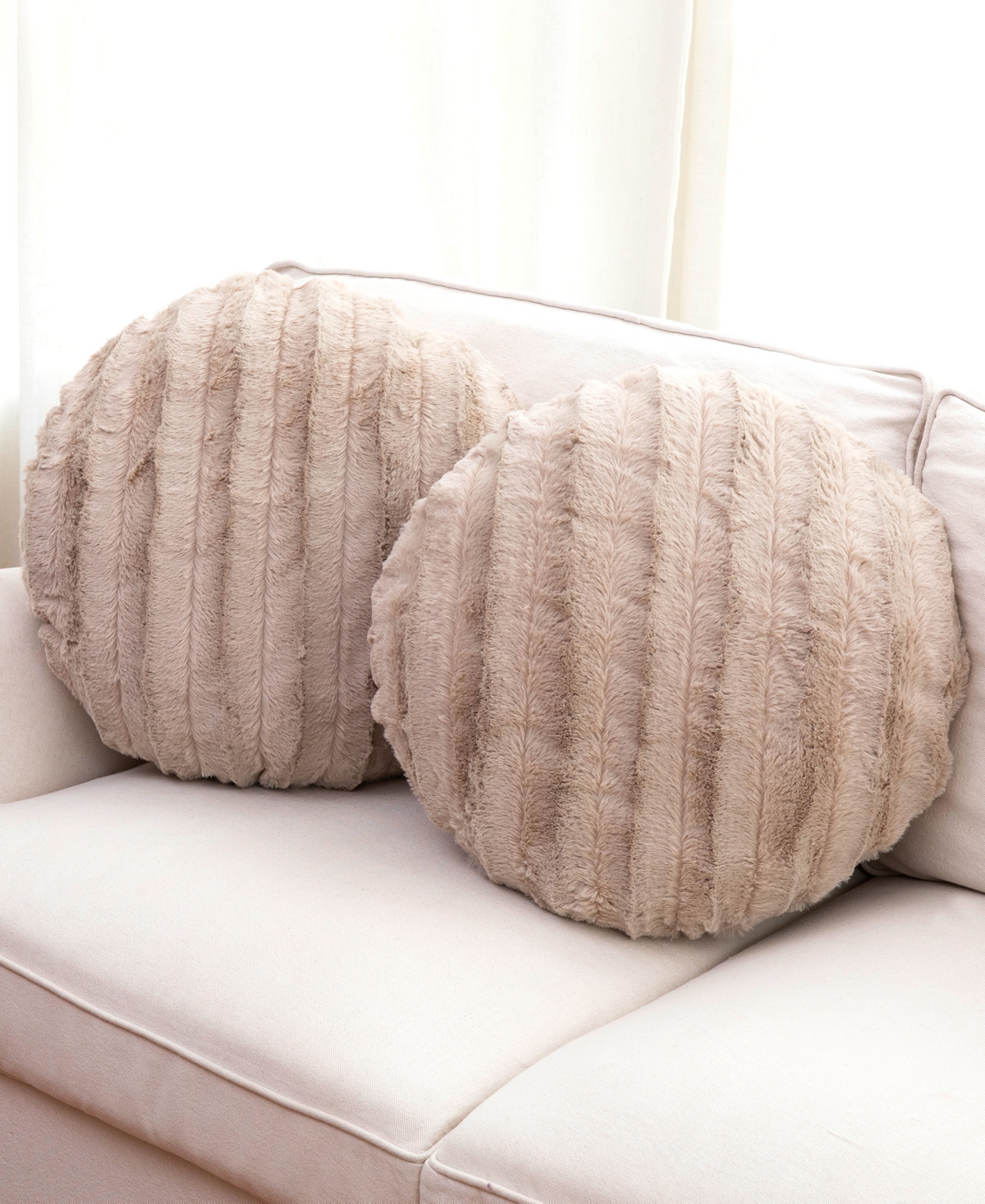 Cheer Collection Decorative Round Pillow Set, 18" X 18" In Neutral