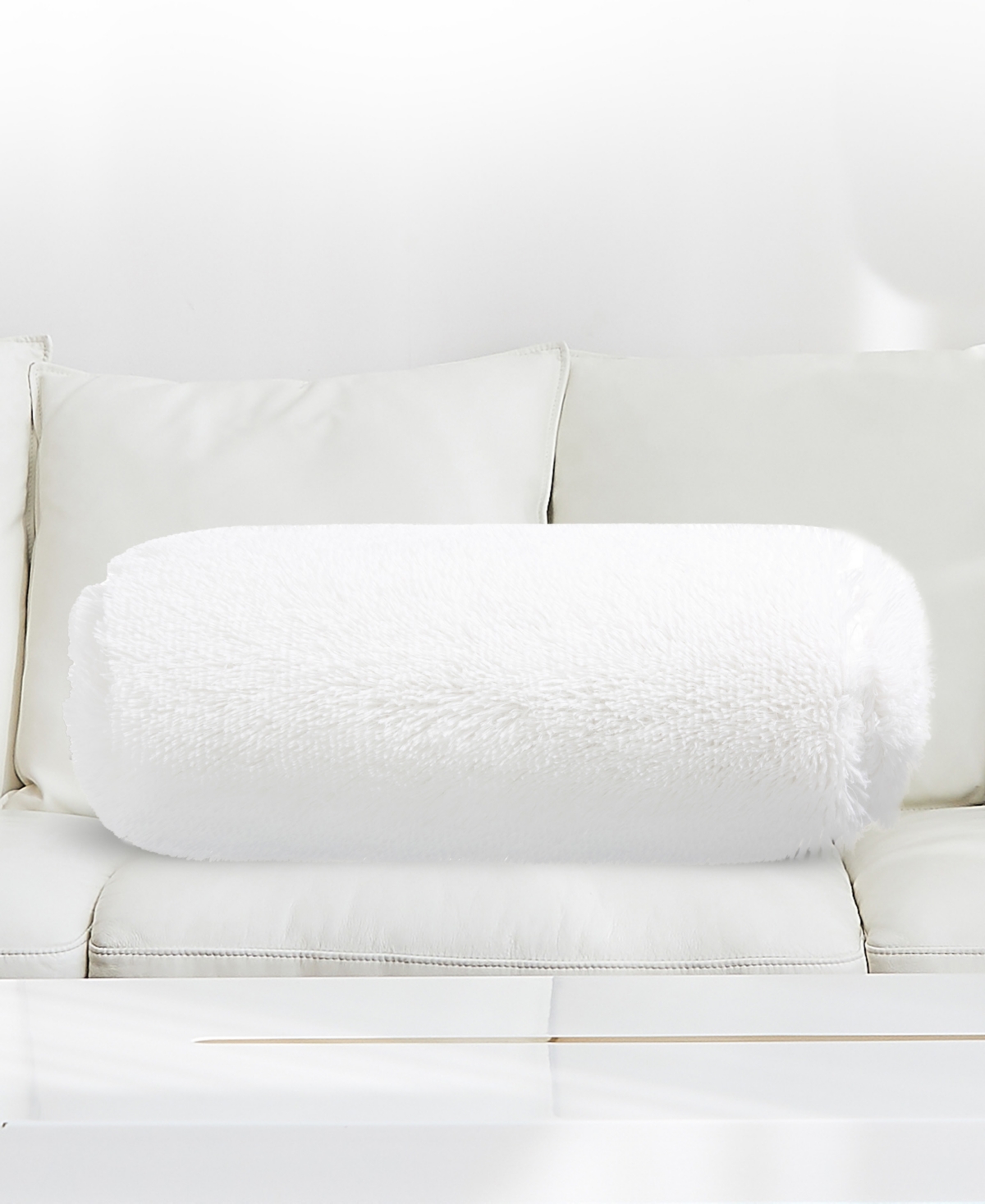 Cheer Collection Shaggy Bolster Decorative Pillow Set, 8" X 24" In White