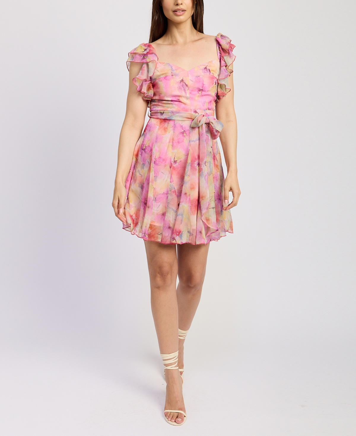 Women's Amari Ruffle Mini Dress - Pink Yellow Multi