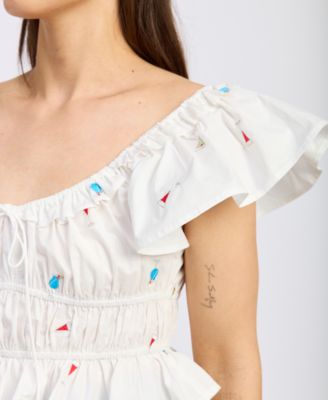 Women's Nellie Flutter-Sleeve Shirred Top