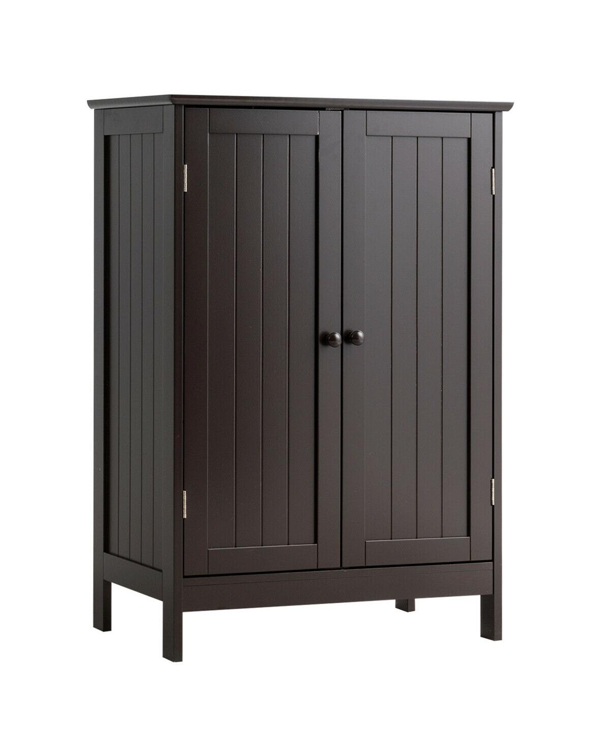 Bathroom Floor Storage Cabinet Double Door Kitchen Cupboard Shoe Cabinet Brown - White