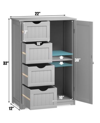 Bathroom Floor Cabinet Storage Organizer Cupboard w/ 4 Drawers Adjustable Shelf