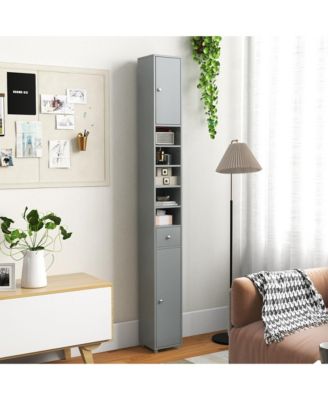 Tall Slim Bathroom Storage Cabinet Linen Tower w/Drawer Adjustable Shelves Black