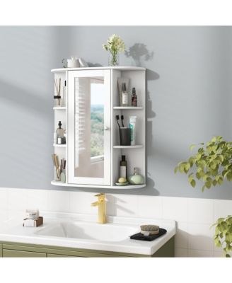 Bathroom Wall Medicine Cabinet Wall Mounted Storage Organizer w/ Mirror Door