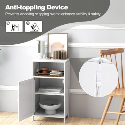 Bathroom Floor Storage Cabinet Side Table Adjustable Shelf Organize Freestanding