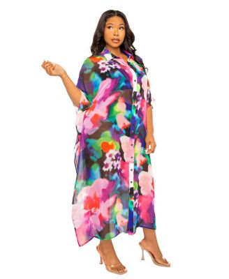 Women's Plus Size Print Shirtdress Cover Up