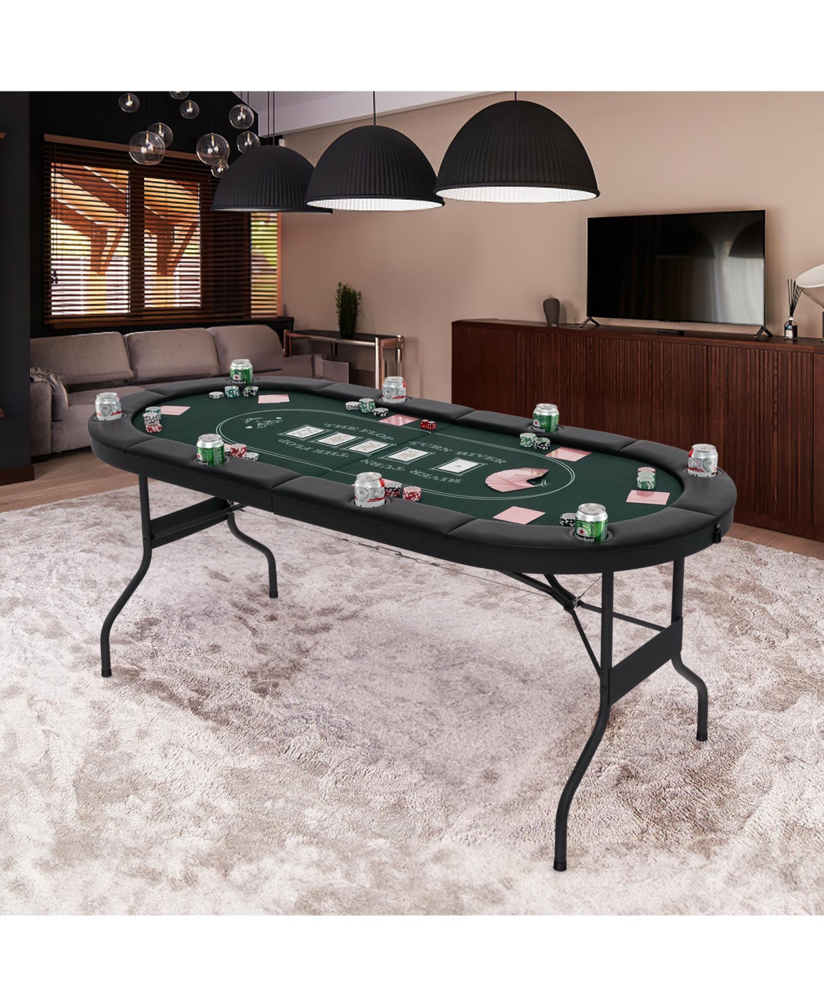 Foldable Poker Table for 8 Players Portable Oval Card Board Game Table