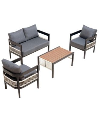 Multi-Person Outdoor Sofa Set with Table, Iron Frame, Rattan Decoration, Waterproof and Rust-Proof