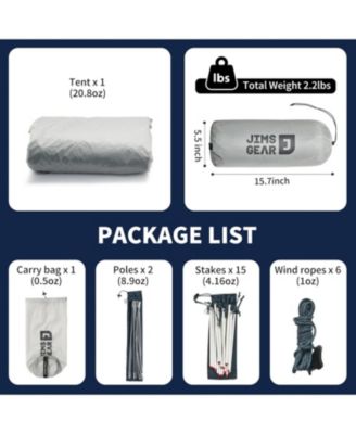 Jims Gear Ultralight Backpacking Tent, 1-2 Person Tunnel Tent with Vestibule, Waterproof and Windproof for High-Altitude Camping