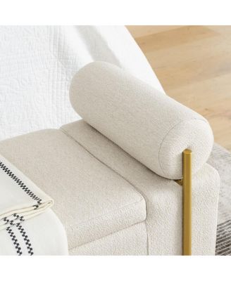 Upholstered Storage Bench with Cylindrical Armrests and Metal Legs Ottoman for Bedroom & Living Room or Entryway